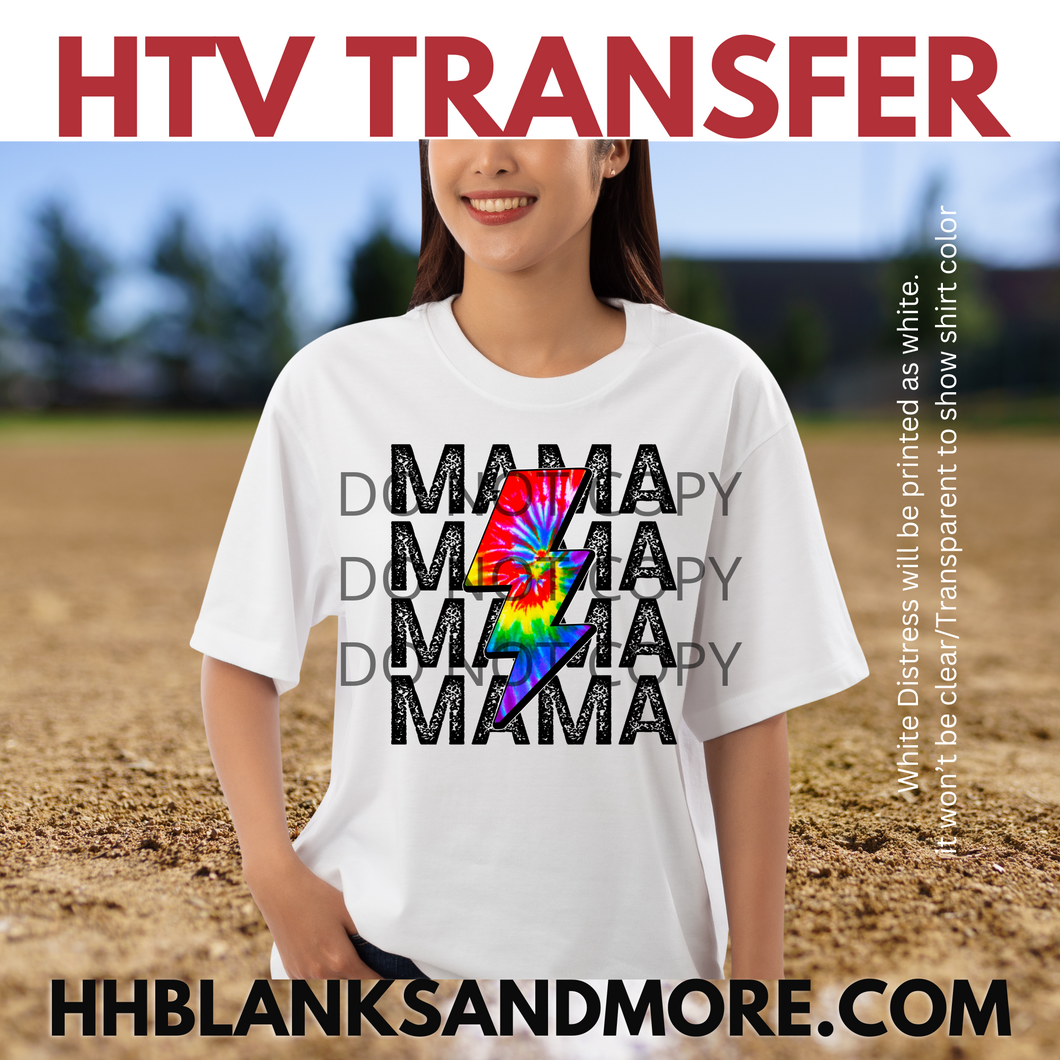 Tie Dye Mama lightning bolt HTV Transfer