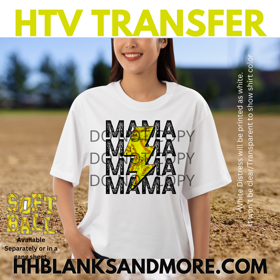 Softball Mama lightning bolt HTV Transfer